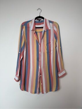 Velvet Heart Blue, Coral, Yellow & Cream Striped Shirt
